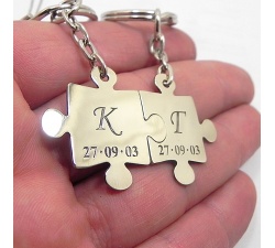 Double keyring with puzzle pieces