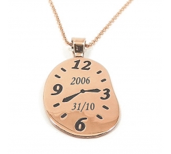 Ασημένιο ροζ επιχρυσωμένο κολιέ με ρολόι και χάραξη της δικής σας ώρας και ημερομηνίας