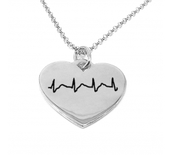 Ασημένιο επιπλατινωμένο κολιέ με το δικό σας καρδιογράφημα χαραγμένο σε καρδιά